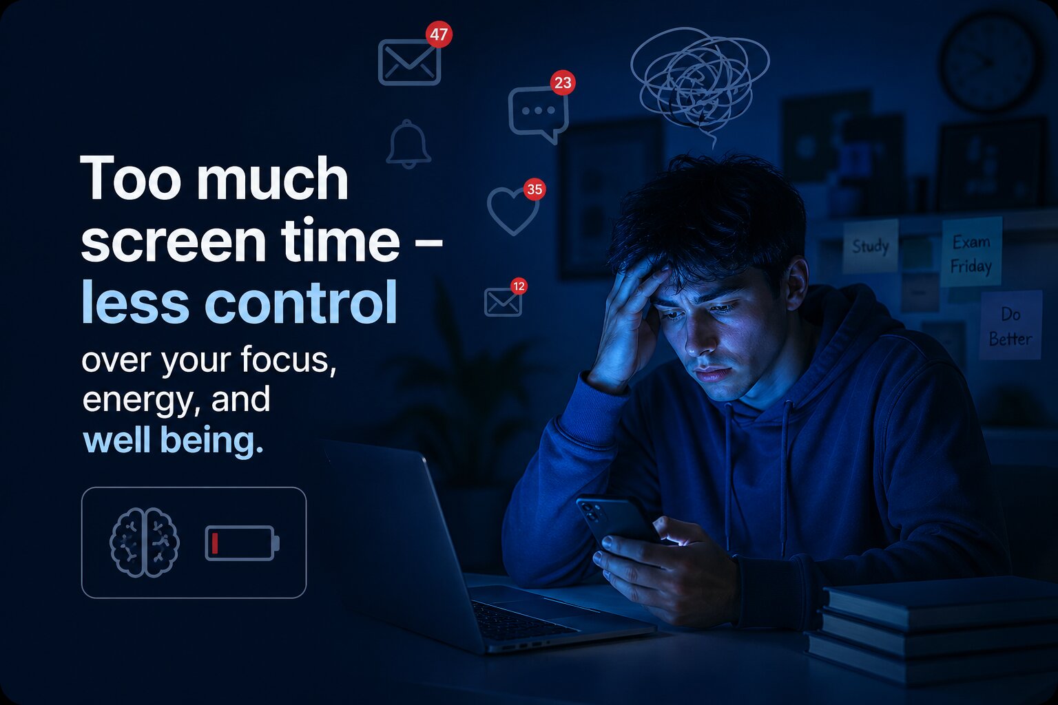 Student looking tired while using computer